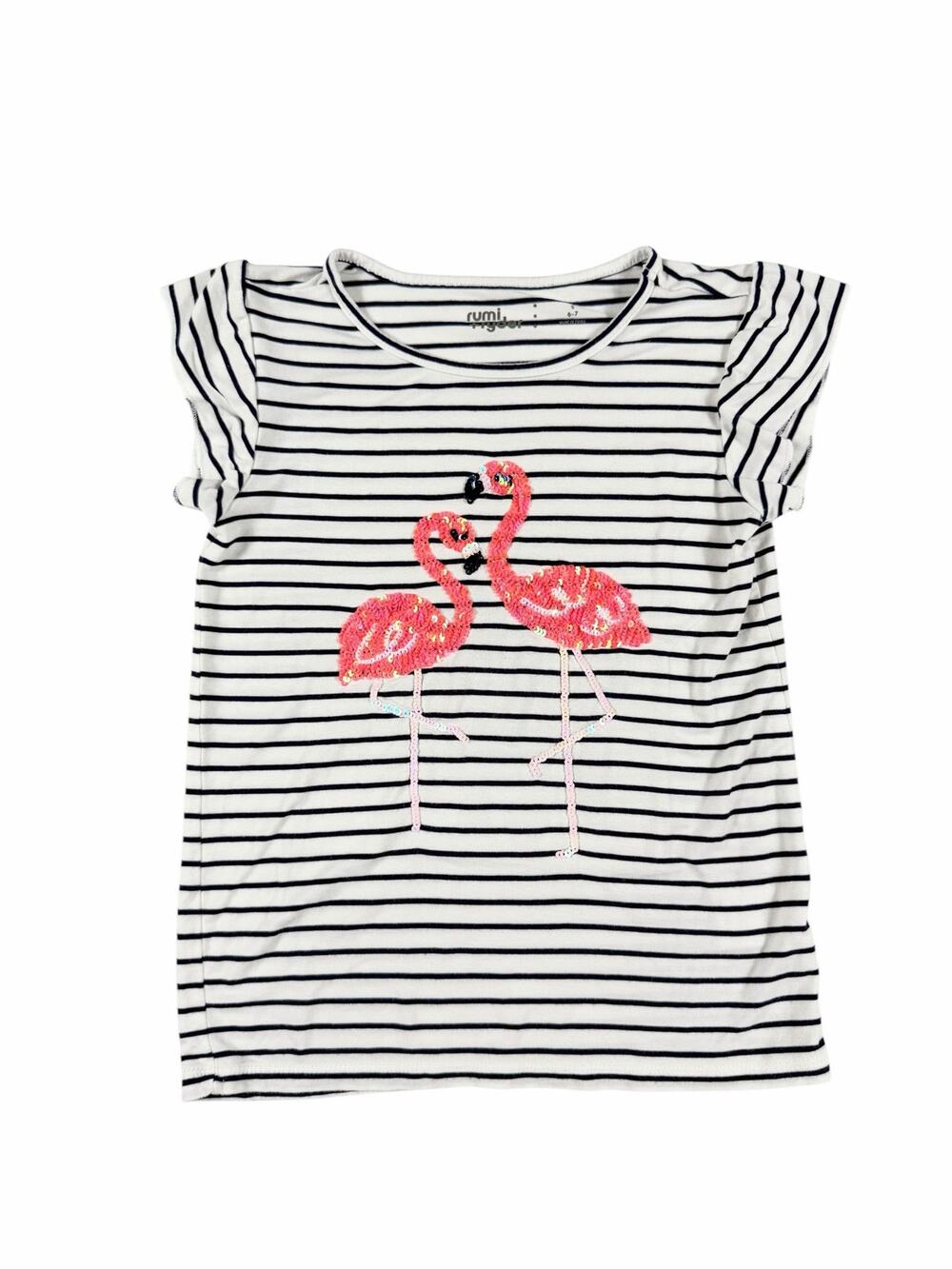 Rumi + Ryder Sequin Flamingo Stripe Tee Size 6–7